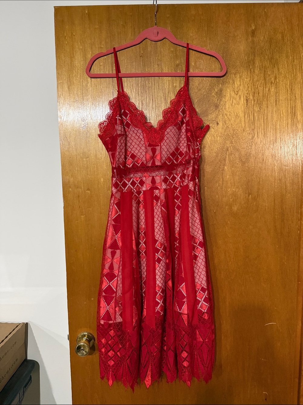foxiedox Red Lace Mini Dress with Sheer Panels